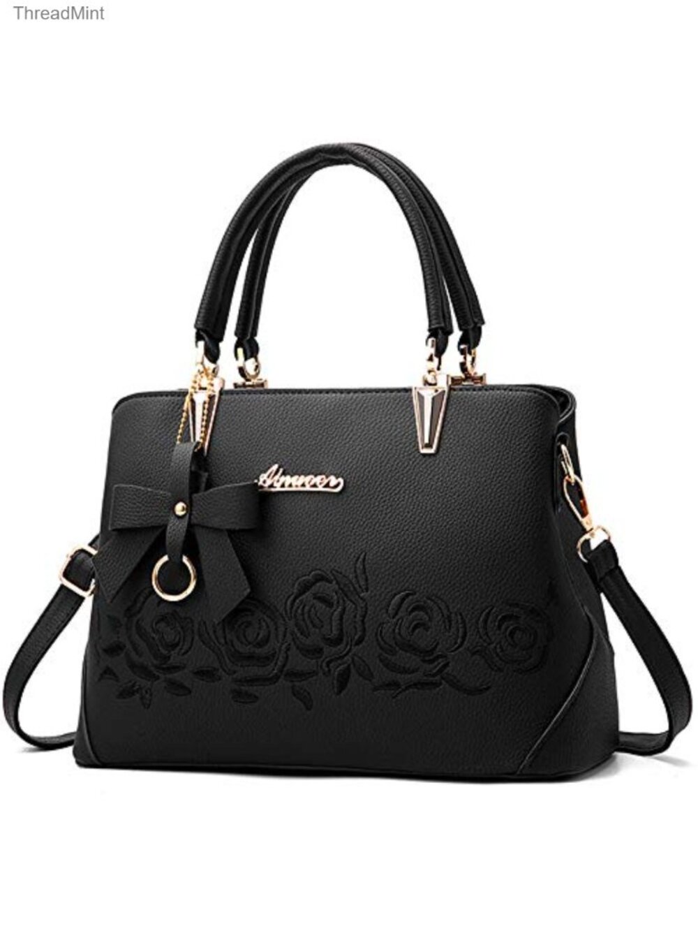 Vegan Faux Leather Satchel Purse Floral Embroidery Top Handle Tote Crossbody